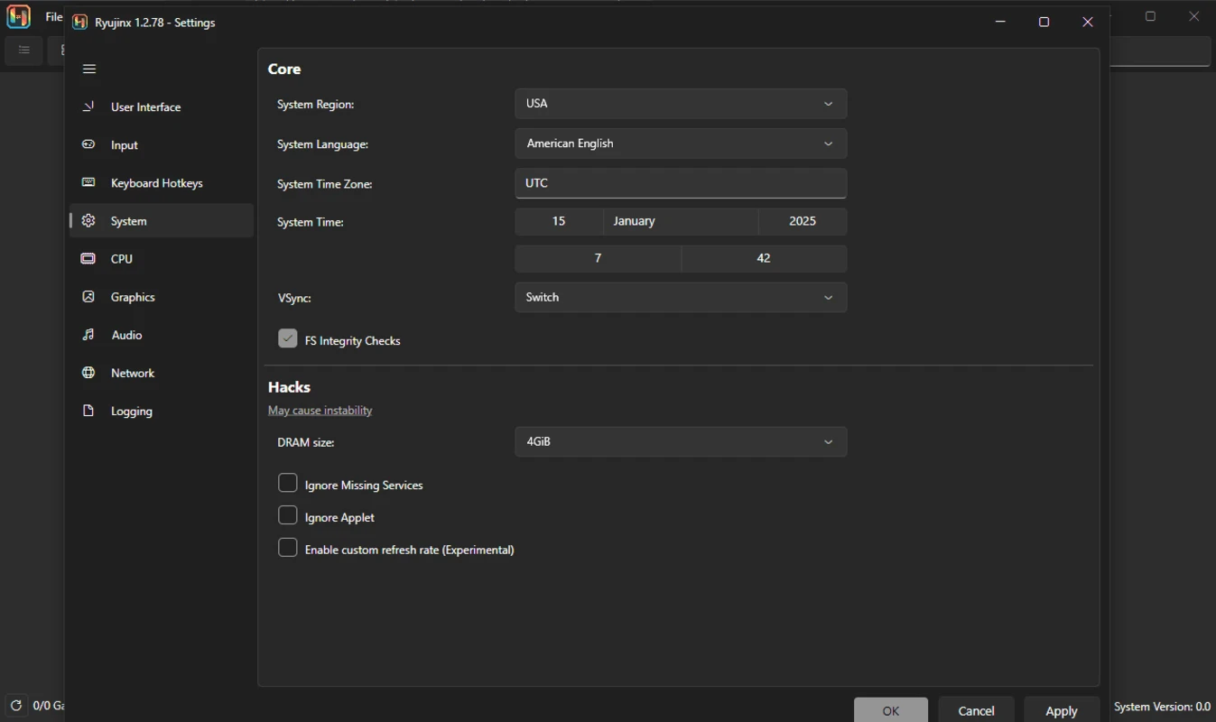 Ryujinx graphics settings
